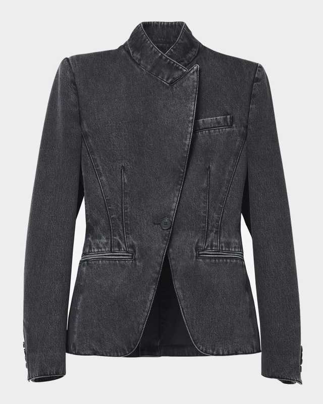 High-Neck Wrap Denim Jacket