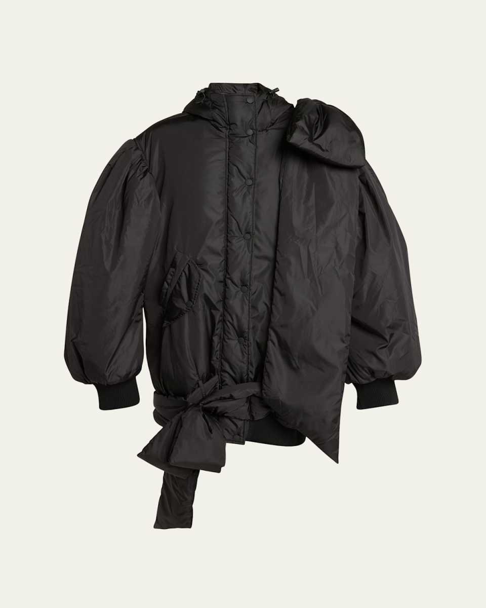 Oversized Shoulder Bow Hooded Bomber Jacket