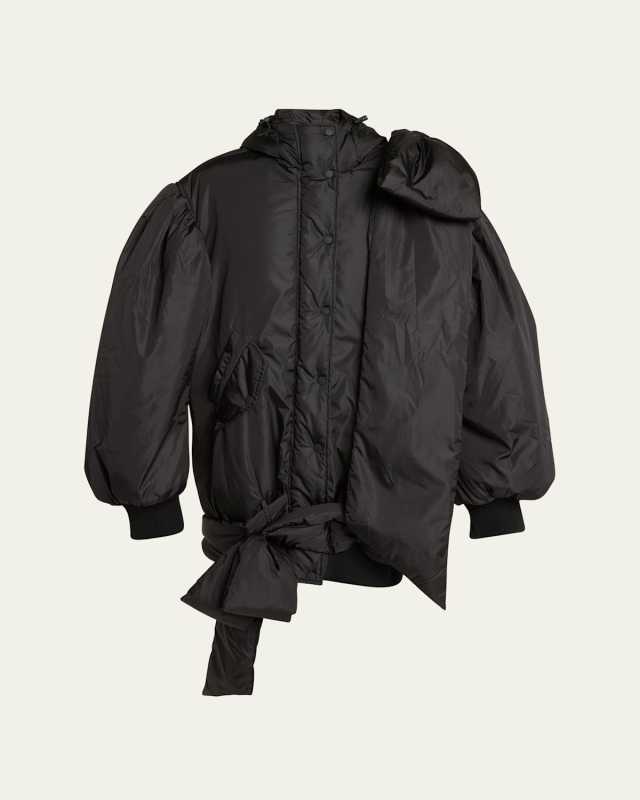 Oversized Shoulder Bow Hooded Bomber Jacket