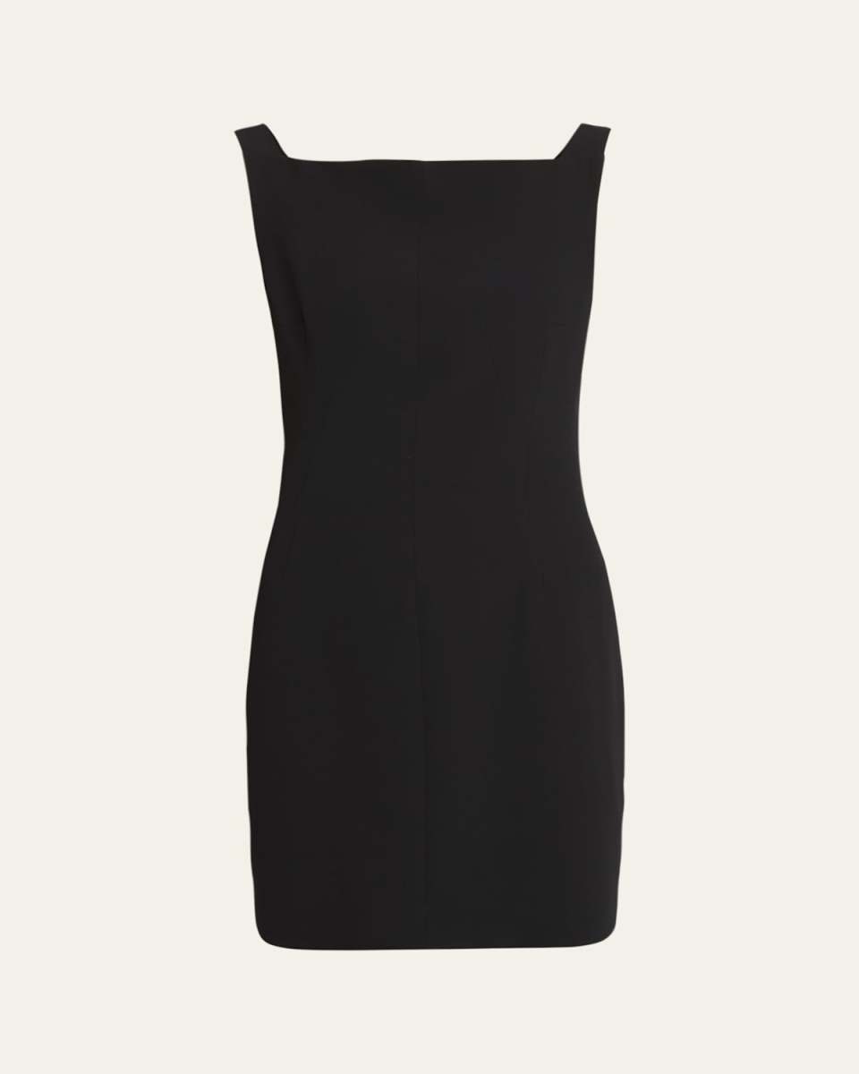 Draped-Back Boatneck Sleeveless Mini Dress