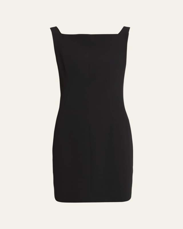 Draped-Back Boatneck Sleeveless Mini Dress