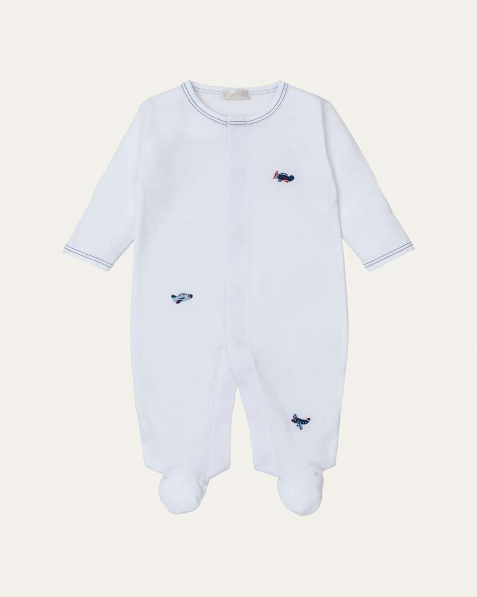 Boy's Sky-High Planes Hand Embroidered Footie, Size Newborn-9