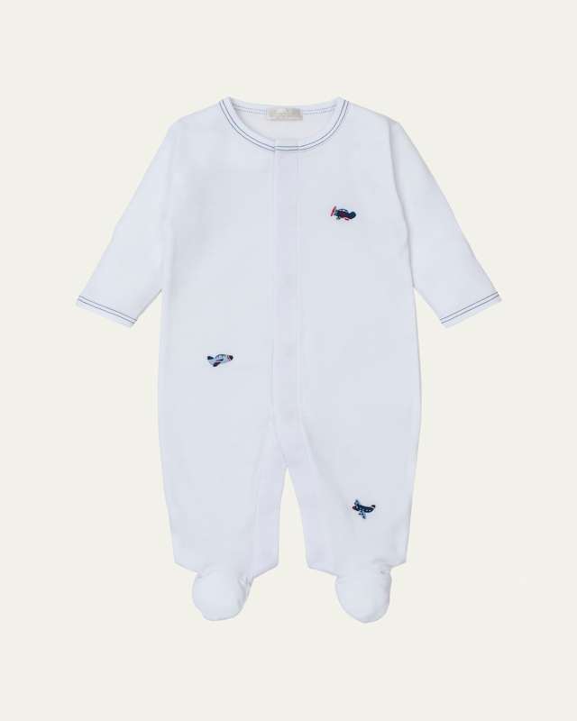 Boy's Sky-High Planes Hand Embroidered Footie, Size Newborn-9