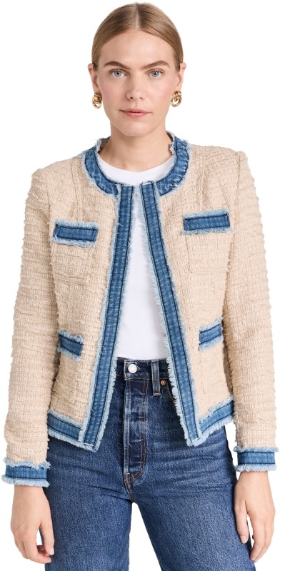 L'AGENCE Agnes Tweed Denim Jacket Oxford Tan/Pomona
