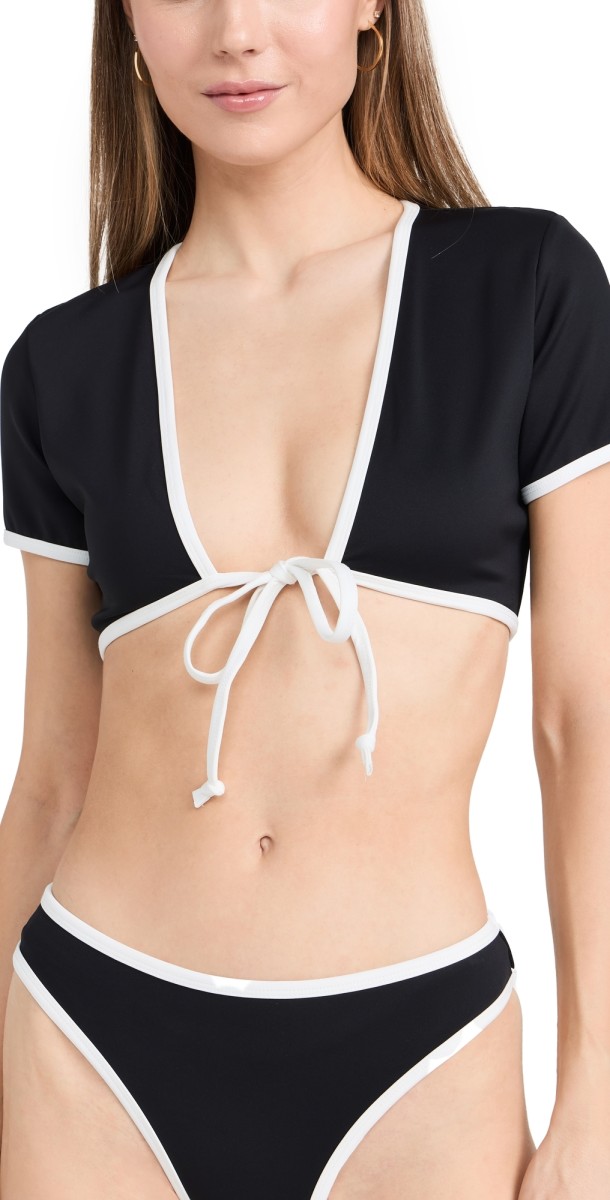 Good American Tie Front Swim Tee Black001