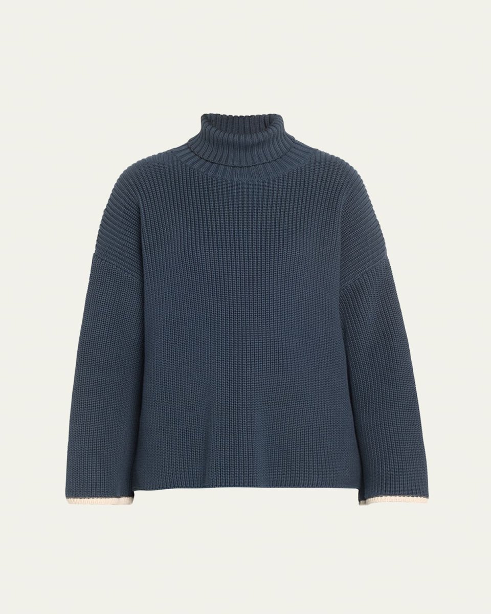 Exaggerated-Sleeve Ribbed Turtleneck Sweater
