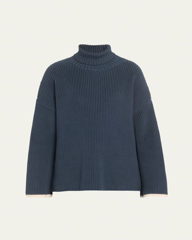 Exaggerated-Sleeve Ribbed Turtleneck Sweater