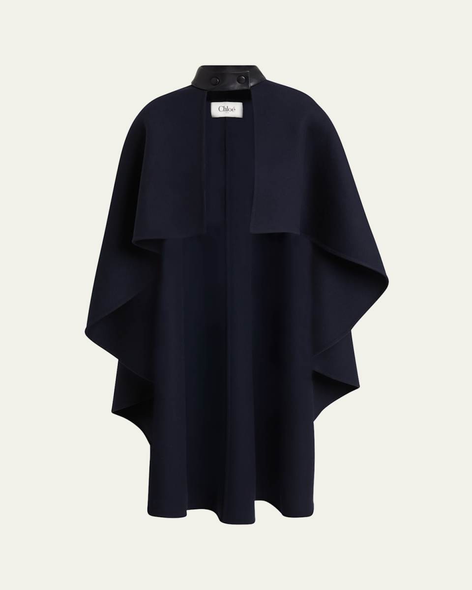 Leather Strap Double Face Wool Cape