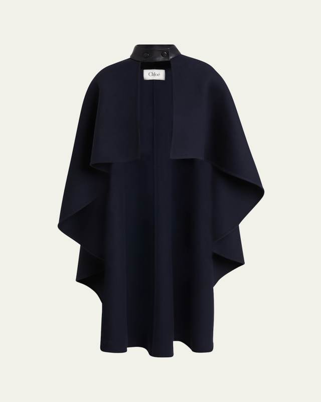 Leather Strap Double Face Wool Cape