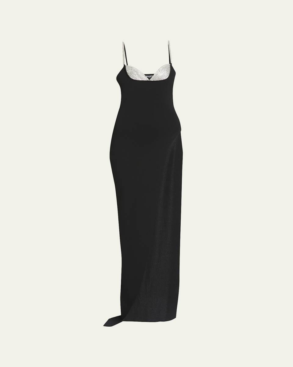 Crystal Bustier Side Slit Column Gown