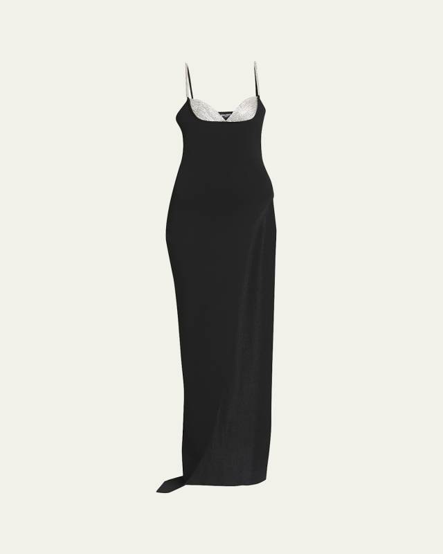 Crystal Bustier Side Slit Column Gown