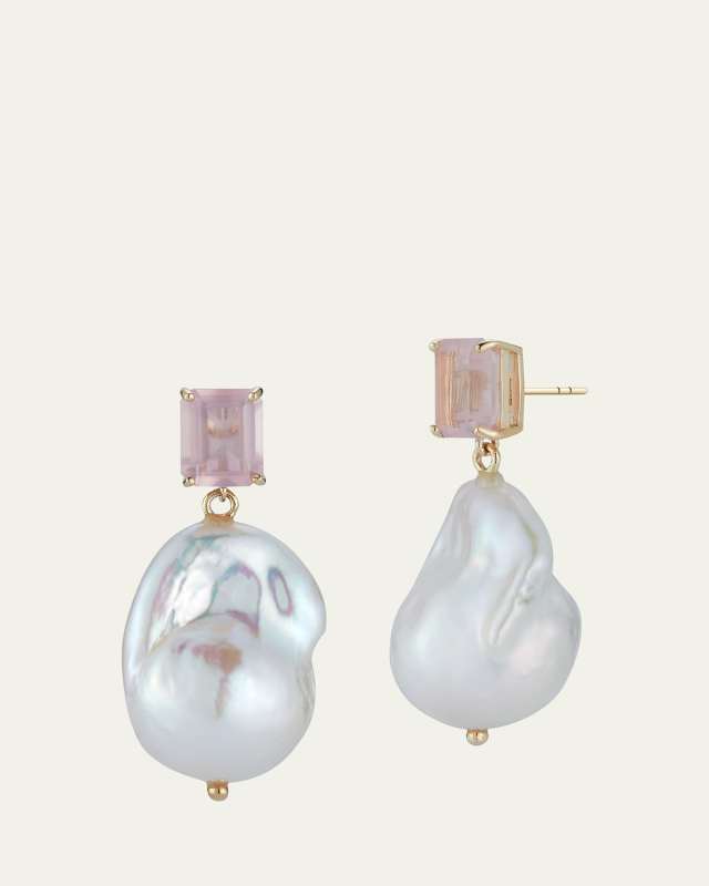 14K Gemstone and Baroque Pearl Drop Earrings