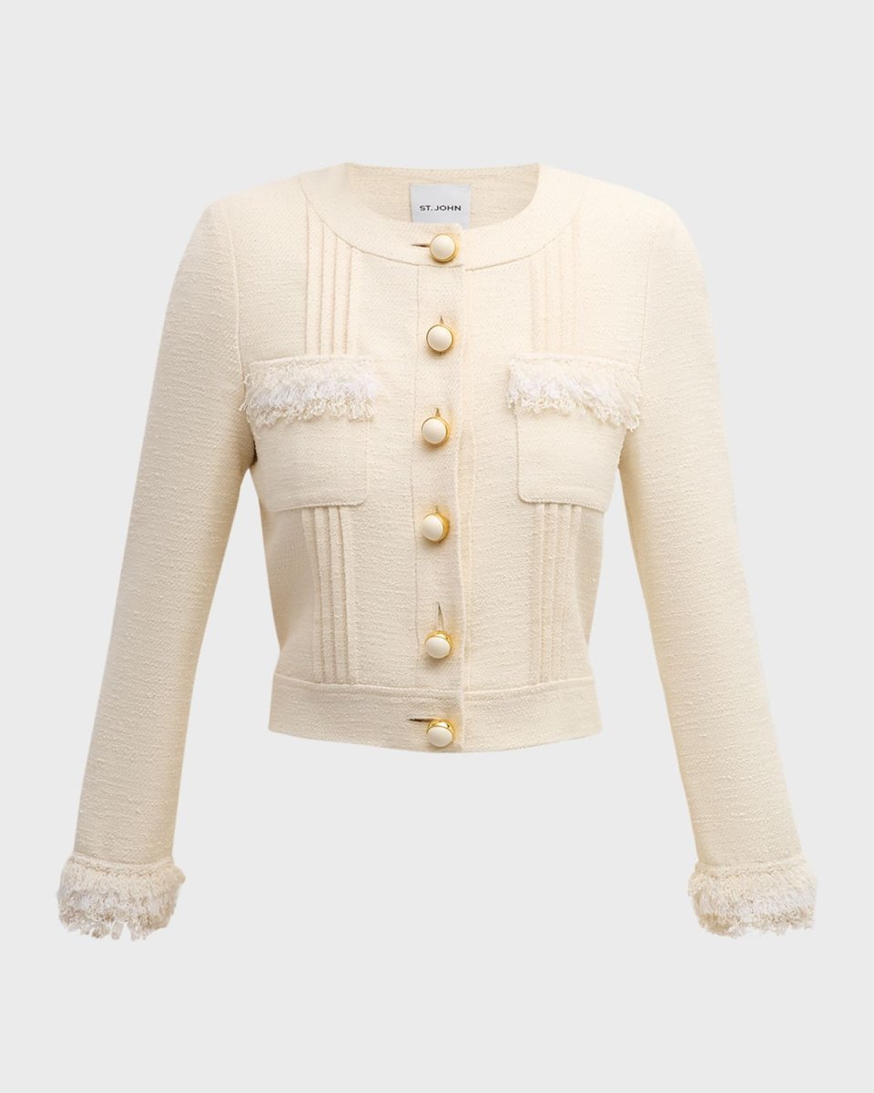 Fringe-Trim Single-Breasted Tweed Jacket