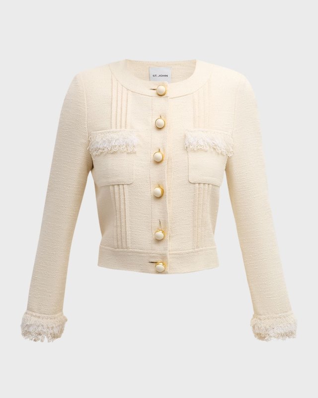 Fringe-Trim Single-Breasted Tweed Jacket