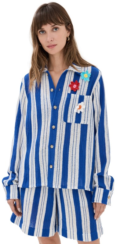 Mira Mikati Crochet Flower Long Sleeved Shirt Blue/White