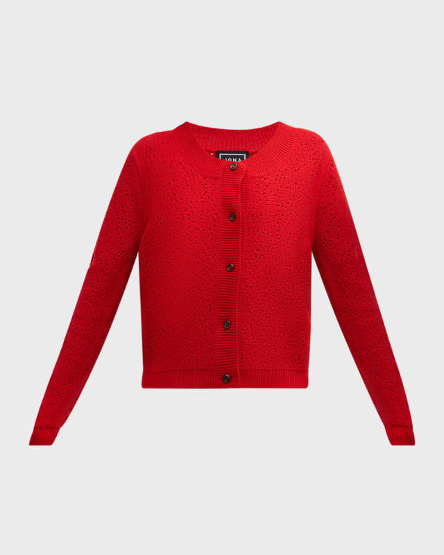 Pointelle Knit Crewneck Cardigan