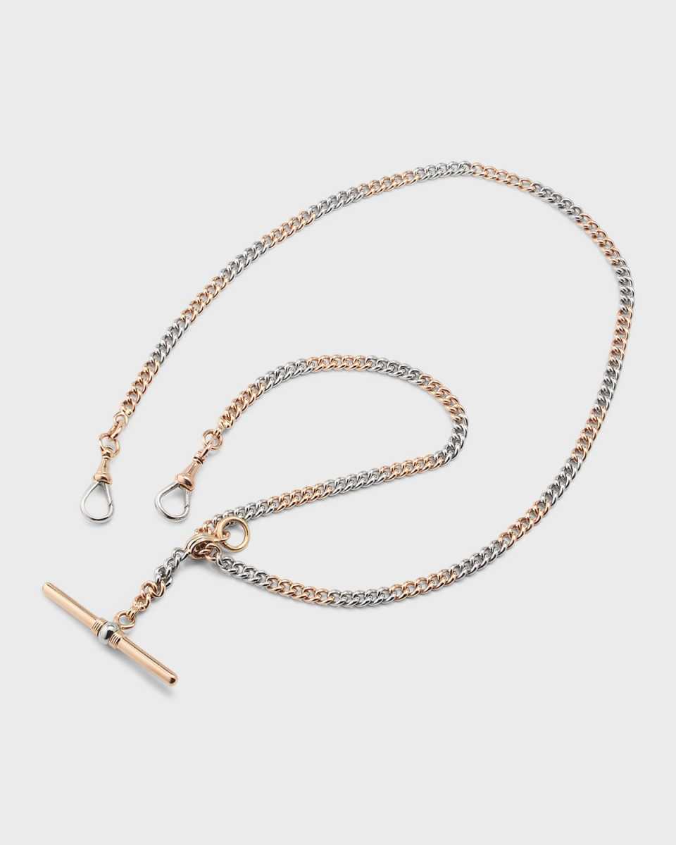 Estate Platinum and 14K Yellow Gold Cuban Link Pocket Watch Chain