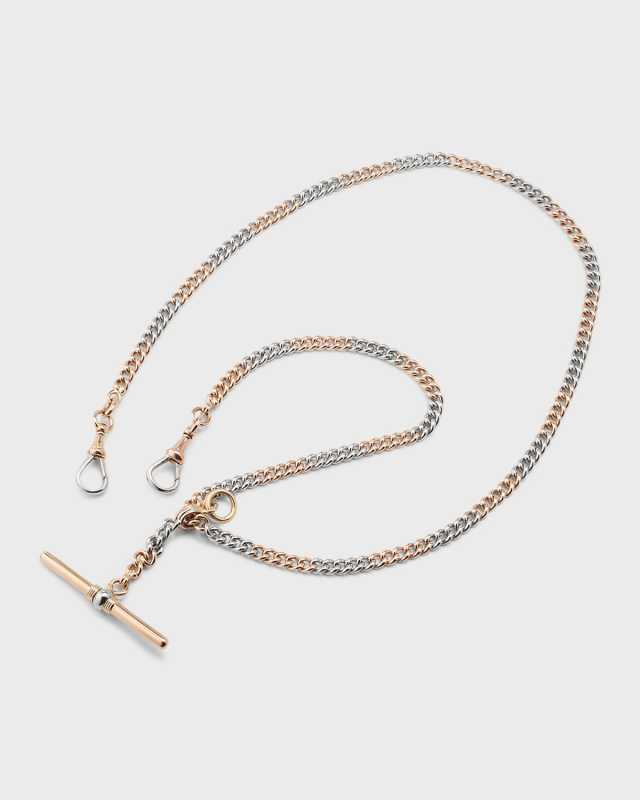 Estate Platinum and 14K Yellow Gold Cuban Link Pocket Watch Chain