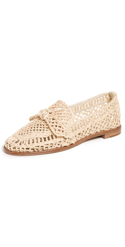 Alexandre Birman Raffia Penny Loafers Pearl