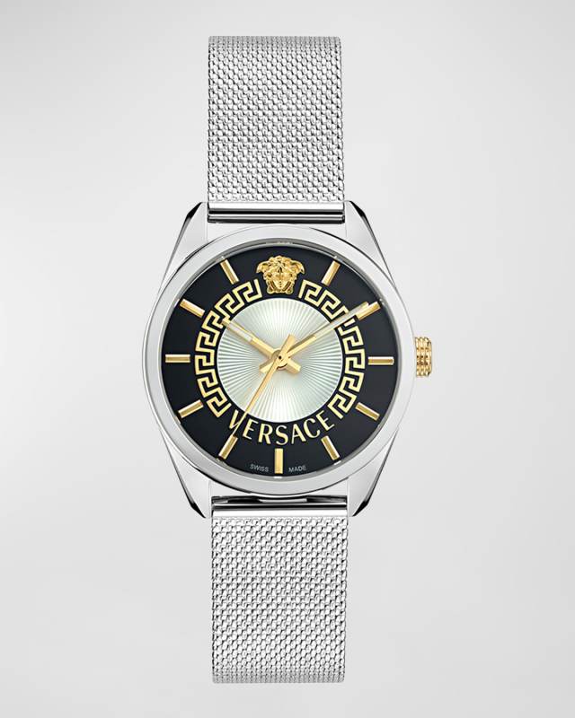 36mm V-Circle Watch with Bracelet Strap, Silver