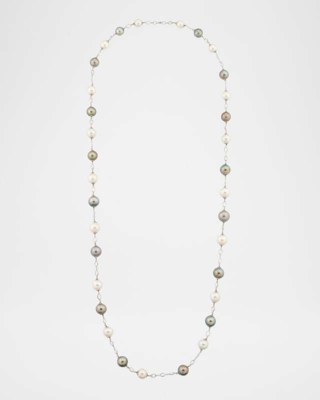 18K White Gold South Sea and Tahitian Pearl Necklace with Sapphires, 42"L