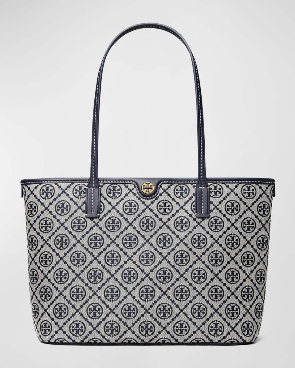 Small T Monogram Zip Canvas Tote Bag