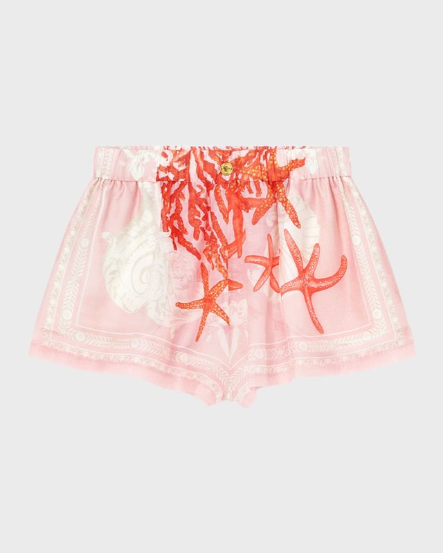 Coral Printed Cotton Silk Voile Shorts