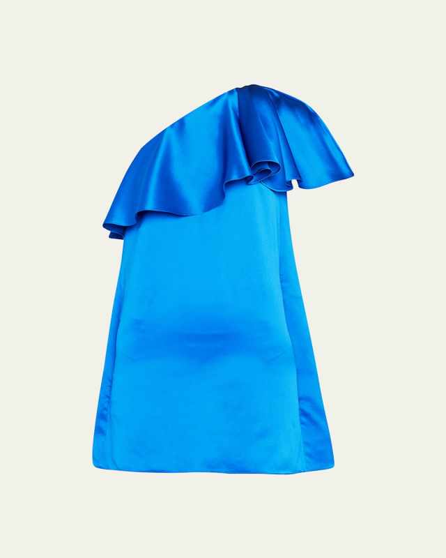 One-Shoulder Ruffle Satin Mini Dress