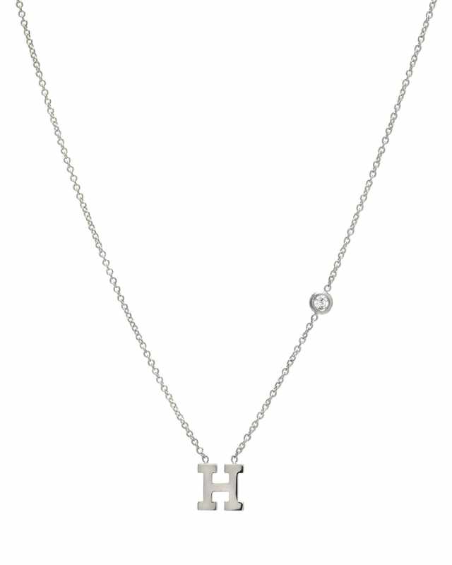Personalized Initial & Diamond Bezel Necklace in 14K White Gold