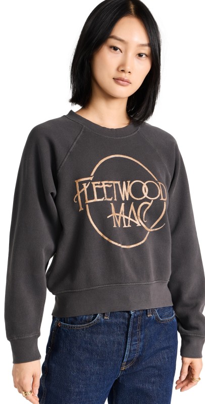 Daydreamer Fleetwood Mac Circle Logo Raglan Crew Sweatshirt Washed Black