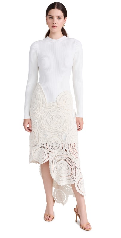 Aje Mosaic Crochet Midi Dress Ivory