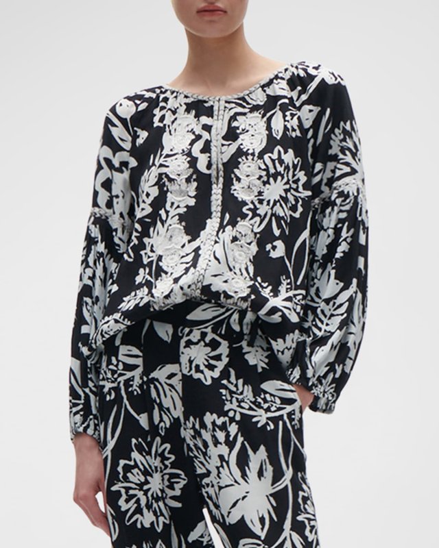 Tula Floral Embroidered Long-Sleeve Peasant Top