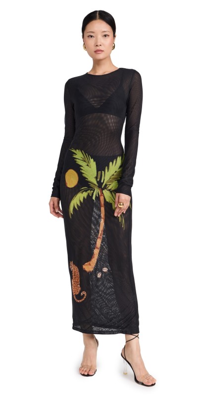 Dur Doux Tiger Mesh Maxi Dress Black/Cream/Blue/Orange