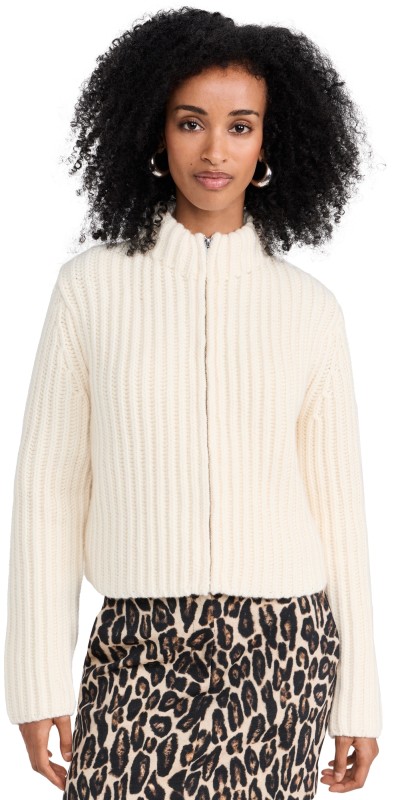 Theory Zip Up Cardigan Ivory