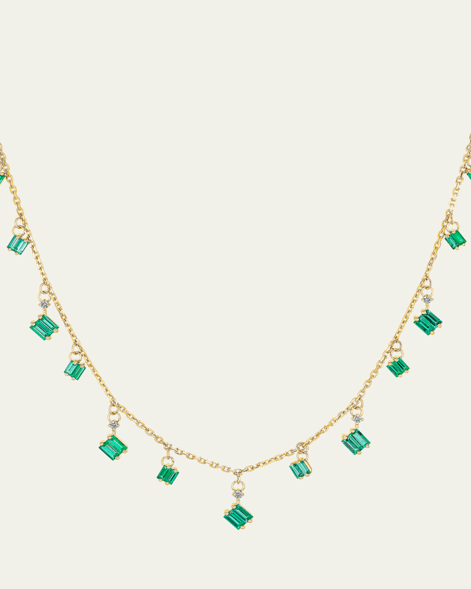 18k Yellow Gold Emerald and Diamond Necklace