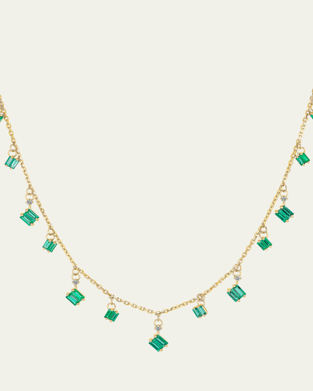 18k Yellow Gold Emerald and Diamond Necklace