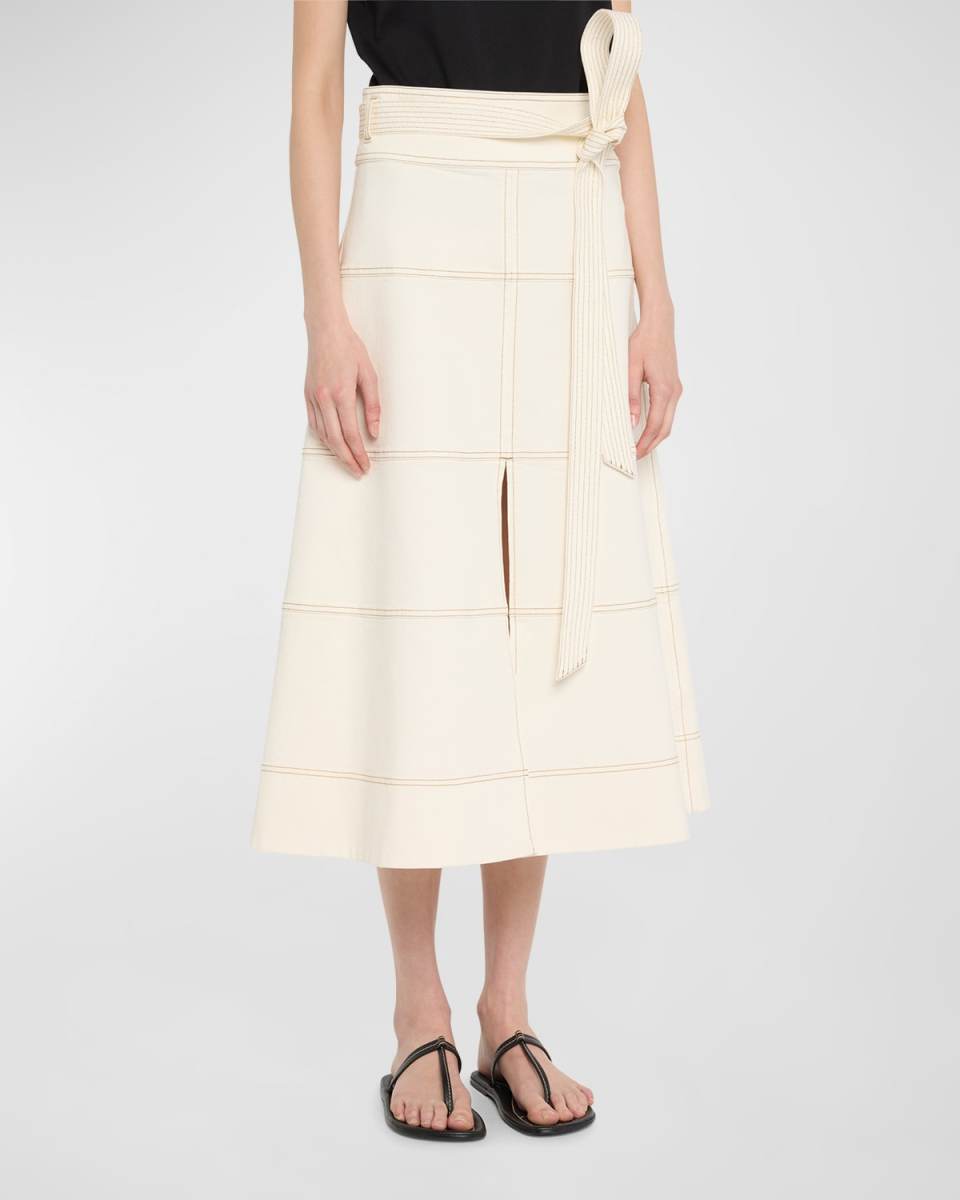 Hudson High-Waist Belted Denim Midi Skirt