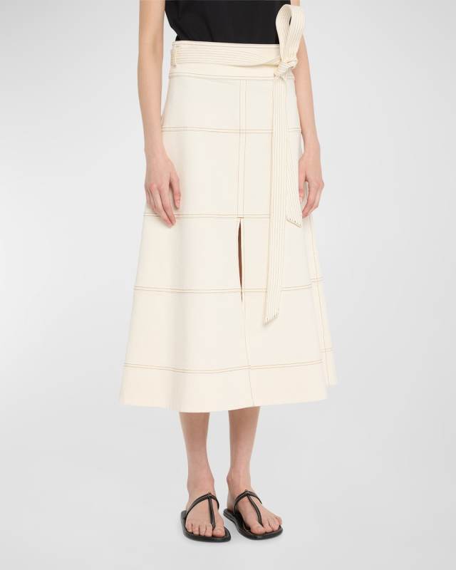 Hudson High-Waist Belted Denim Midi Skirt