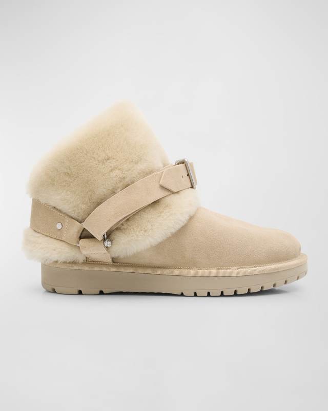 Chubby Suede Shearling Harness Booties
