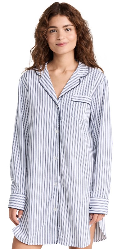 Petite Plume Navy French Ticking Nightshirt White Navy