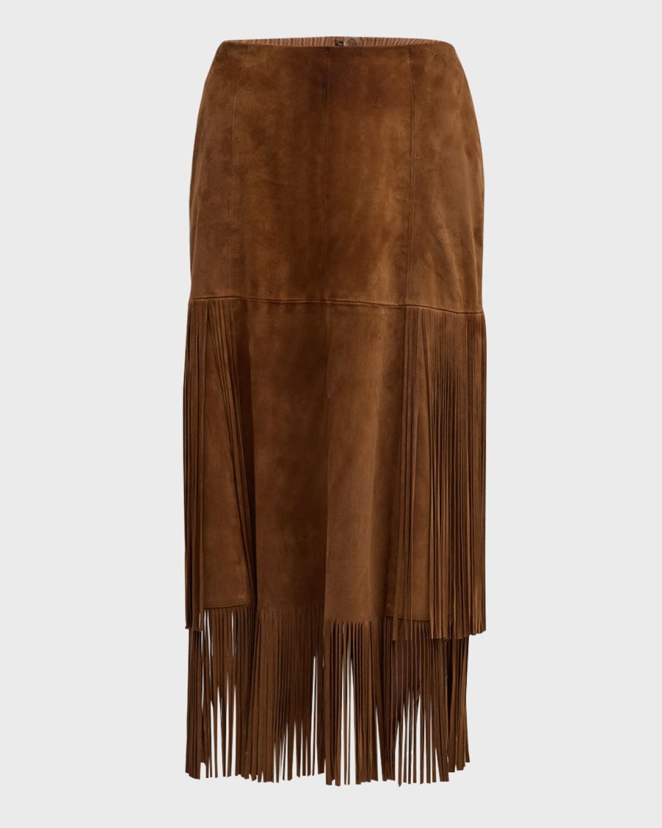 Suede Fringe Midi Skirt