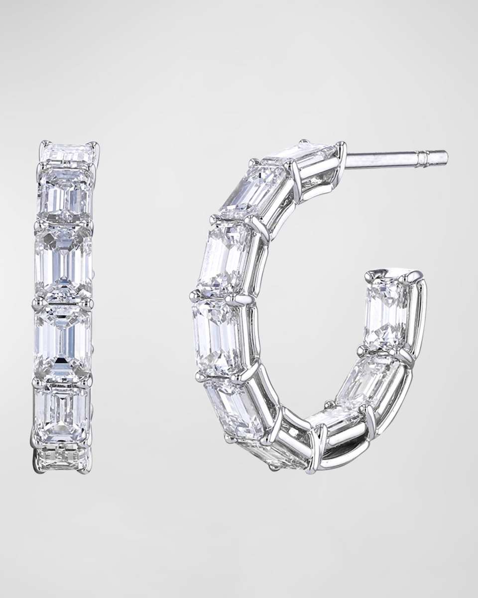 18K Gold North-South Emerald-Cut Diamond Hoop Earrings, 5.95tcw/0.75"L