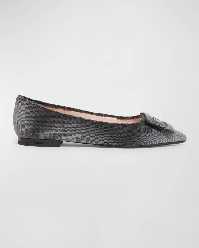 Gommettine Denim Buckle Ballerina Flats