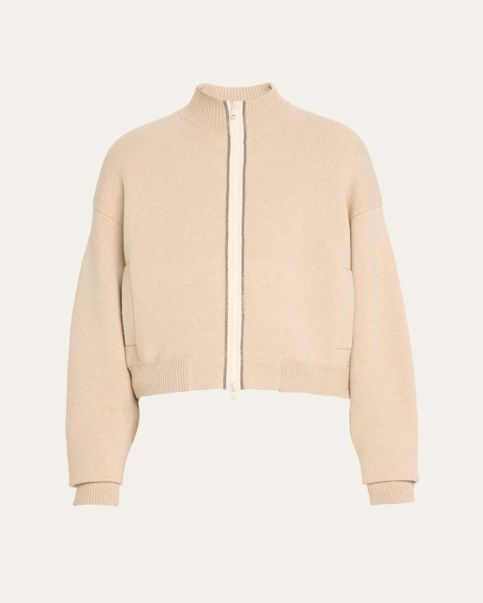 Monili Trim Double Cashmere Bomber Jacket