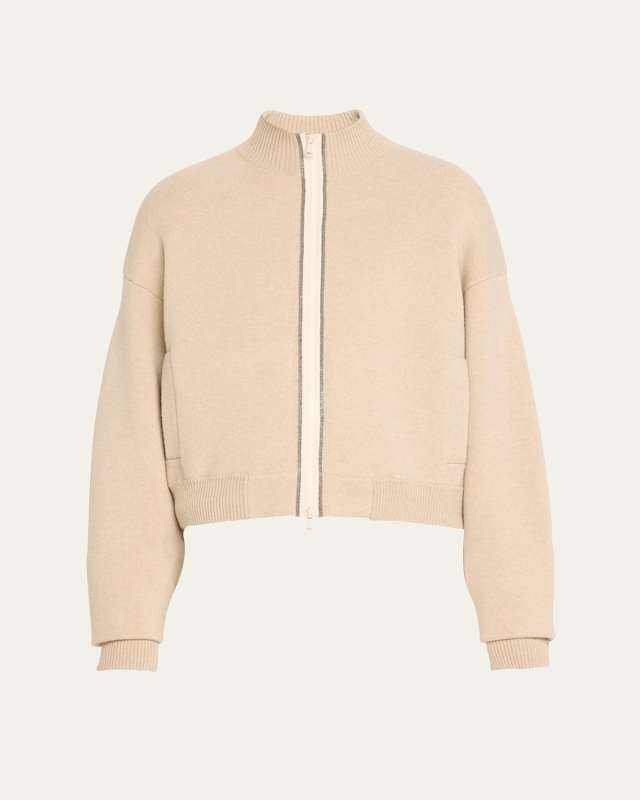 Monili Trim Double Cashmere Bomber Jacket