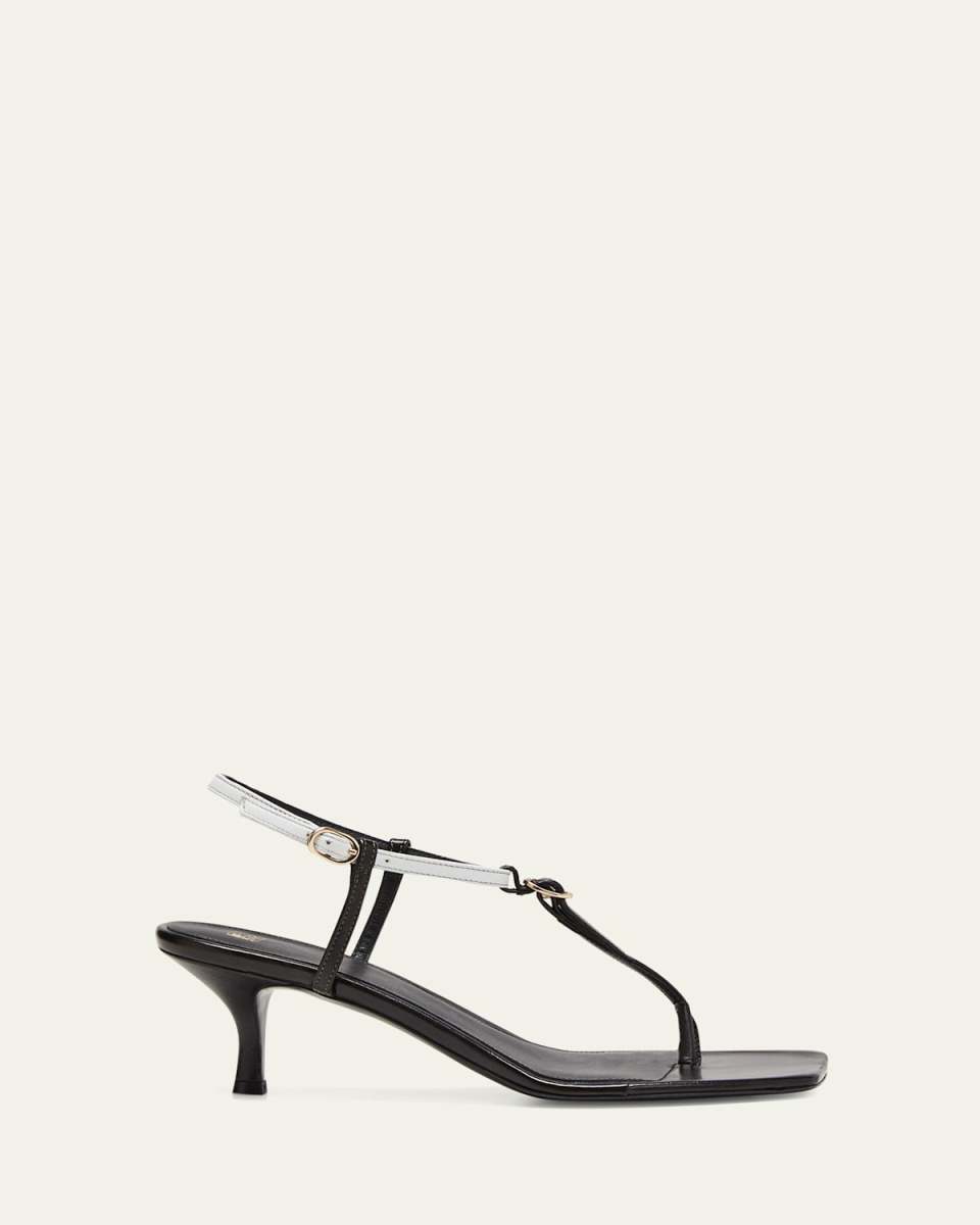 Bicolor Kitten-Heel Leather Sandals