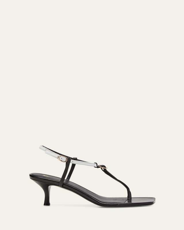 Bicolor Kitten-Heel Leather Sandals