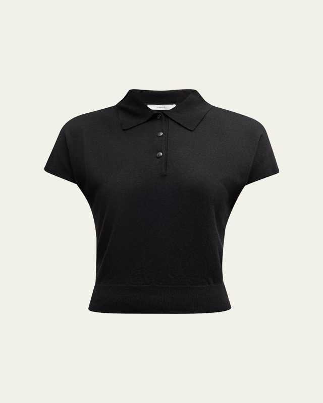 Wool Cashmere Cap-Sleeve Polo Top