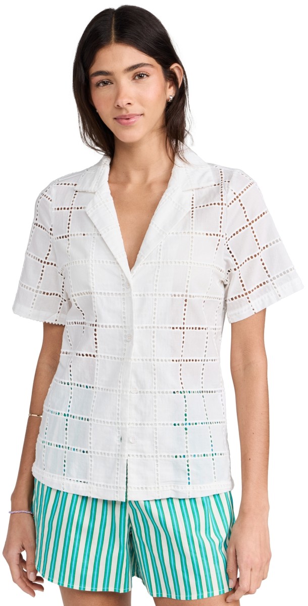 Little Lies Broderie Short Sleeve Shirt White