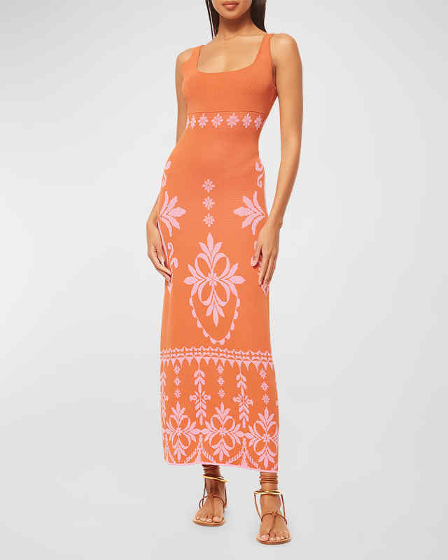 Kalil Floral Knit Sleeveless Maxi Sheath Dress